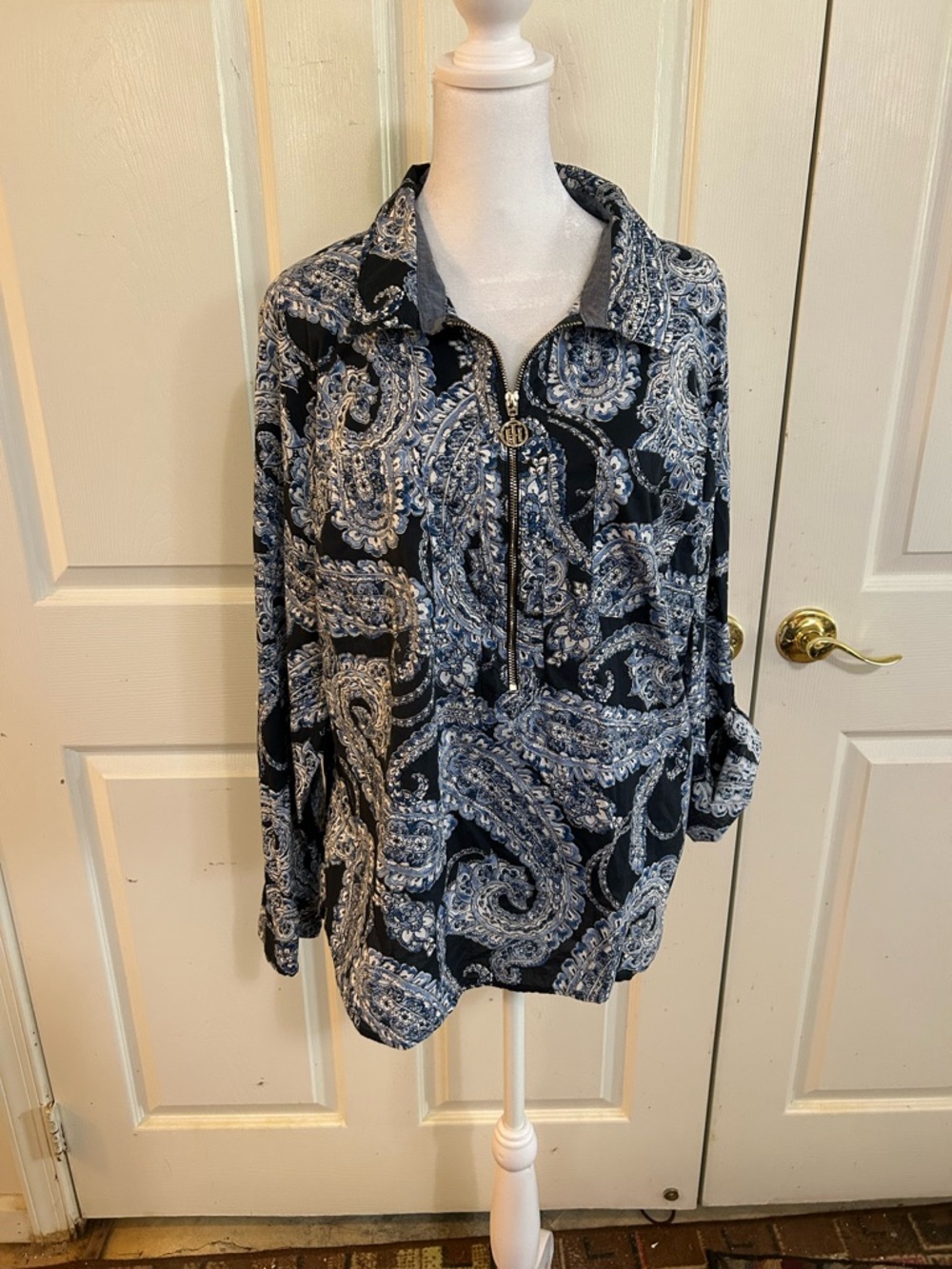 Tommy Hilfiger blue & white zip up top, XL